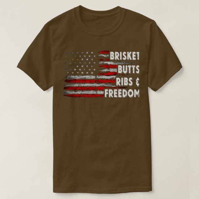 Brisket Butts Ribs and Freedom BBQ American flag   T-Shirt (Design Front)