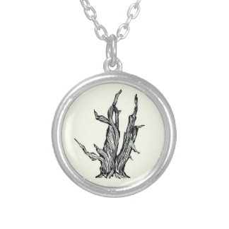 Bristlecone Pine Brush Pen Line Drawing Silver Plated Necklace