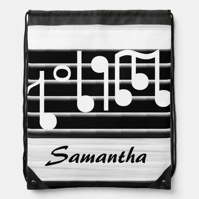 Bristles Musical Notes Personalized Drawstring Bag (Front)