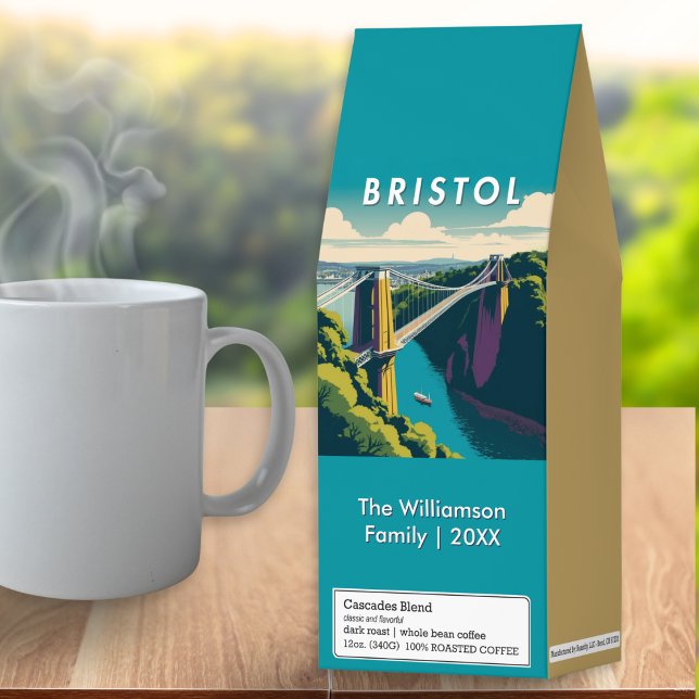 Bristol Clifton Suspension Bridge Roasted Coffee (Roasted coffee with Bristol (England) themed packet, with retro picture of Clifton Suspension Bridge)