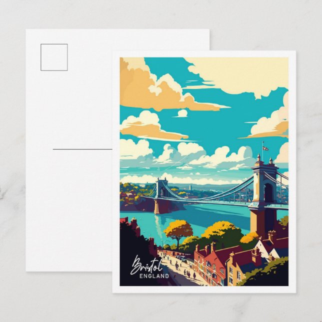 Bristol England Art Travel Vintage illustration Postcard (Front/Back)