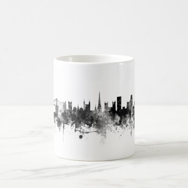 Bristol England Skyline Black White Coffee Mug (Center)