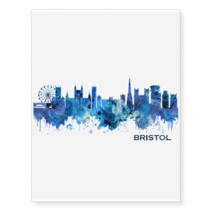 Bristol England skyline Blue Temporary Tattoos