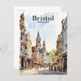 Bristol England Watercolor Painting Travel Postcard
