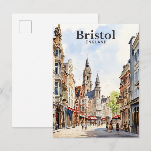 Bristol England Watercolor Painting Travel Postcard (Front/Back)