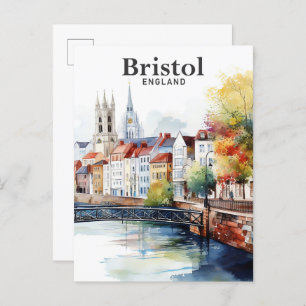 Bristol England Watercolor Painting Travel Postcard