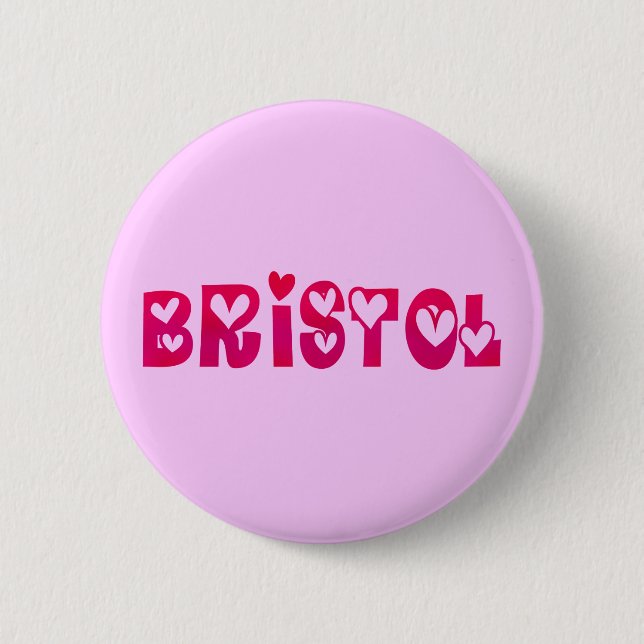 Bristol in Hearts Pinback Button (Front)