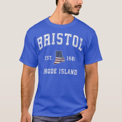 Bristol Rhode Island RI Vintage American Flag Spor T_Shirt