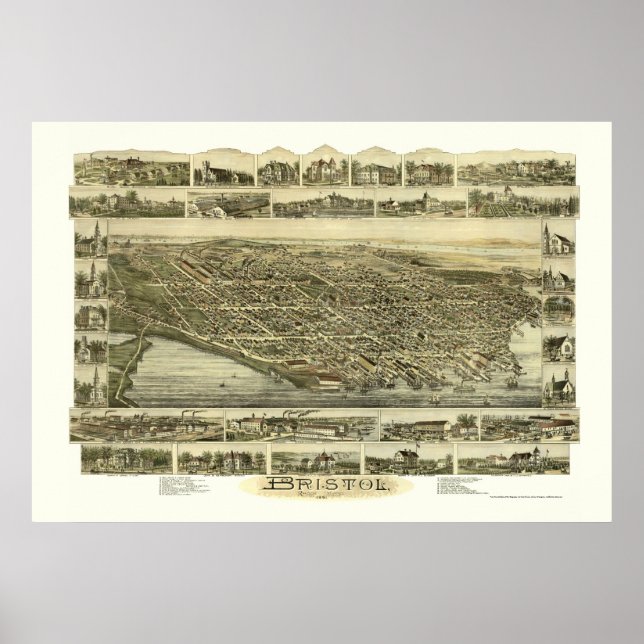 Bristol, RI Panoramic Map - 1891 Poster (Front)