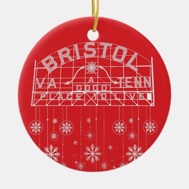 Bristol Slogan Sign Red Christmas circle Ceramic Ornament (Front)