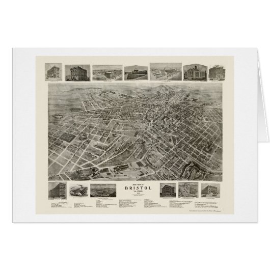 Bristol, TN Panoramic Map - 1912 Cards (Front Horizontal)