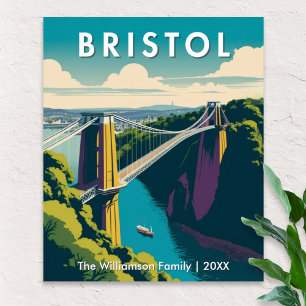 Bristol UK Clifton Suspension Bridge Retro Travel Poster