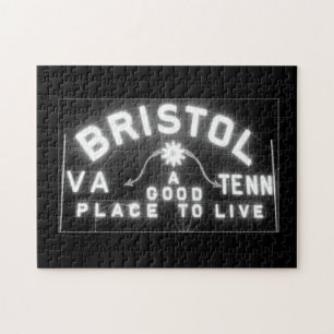 Bristol VA TN Sign at night Jigsaw Puzzle