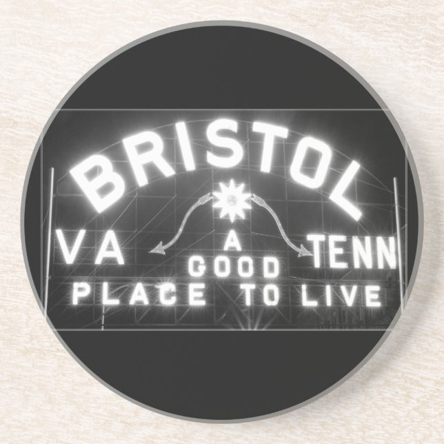Bristol Virginia Tennessee Slogan sign at night Sandstone Coaster (Front)