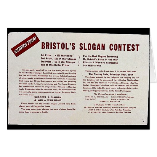 Bristol's Slogan Contest Cards (Front Horizontal)