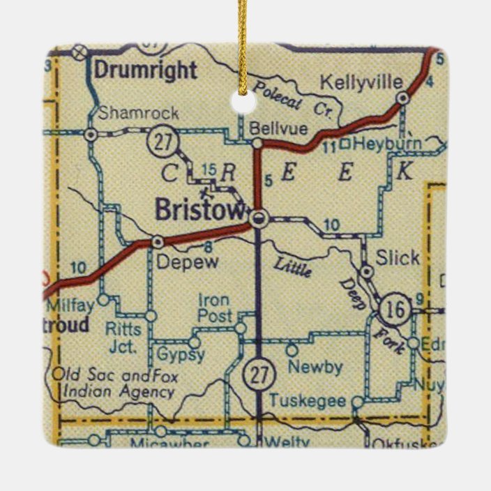 Bristow Oklahoma Retro Map Ceramic Ornament