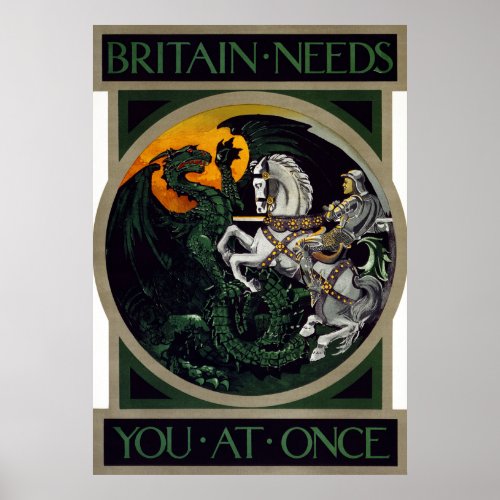 Britain Needs You At Once  WWI Recruitment Poster