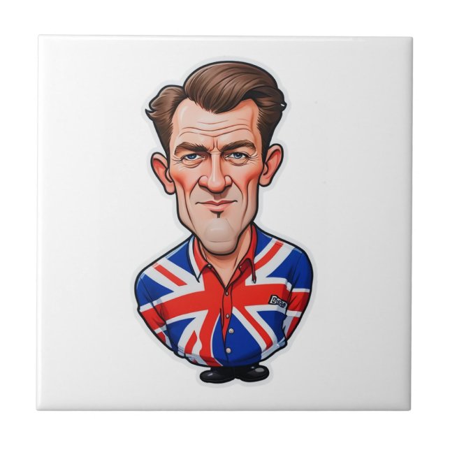 Britain Uk Man Caricature With Union Jack Flag Ceramic Tile (Front)