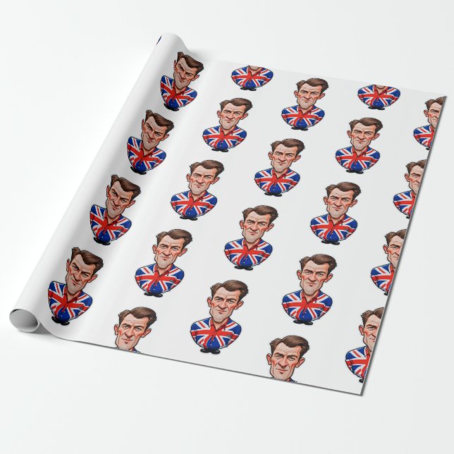 Britain Uk Man Caricature With Union Jack Flag Wrapping Paper (Unrolled)