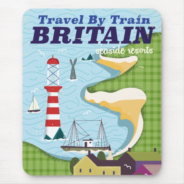 Britain vintage train vacation poster mouse pad (Front)