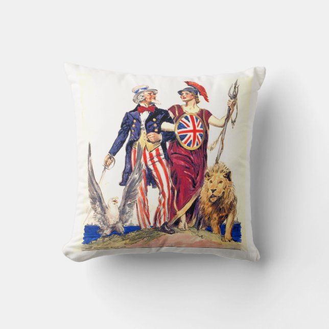 Britannia and Uncle Sam Throw Pillow (Front)