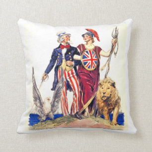 Britannia and Uncle Sam Throw Pillow