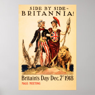 BRITANNIA! Side by Side 1918 World War 1 Allies Poster