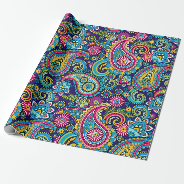 Brite Muti-colored Paisley Wrapping Paper (Unrolled)