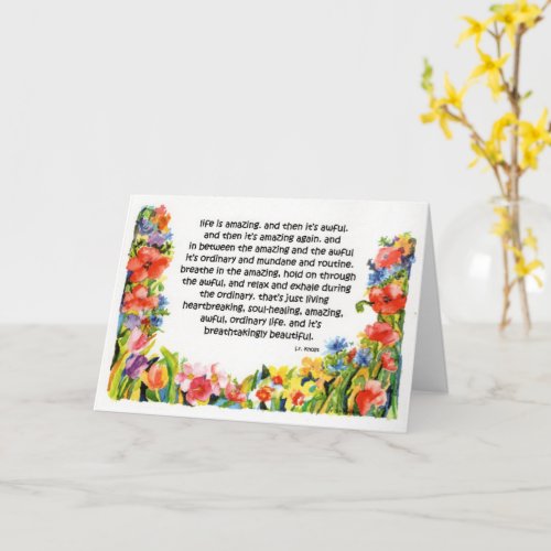 brite watercolor flowers  life is amazing quote card