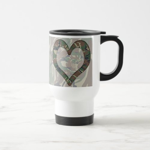 British 95 Forest Green Camouflage Heart Travel Mug