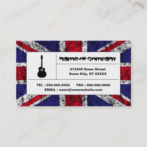 Customizable british acoustic guitar business card