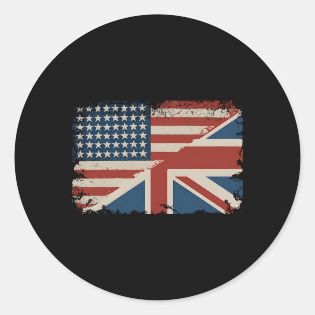 British American Flag Great Britain Union Jack Classic Round Sticker (Front)