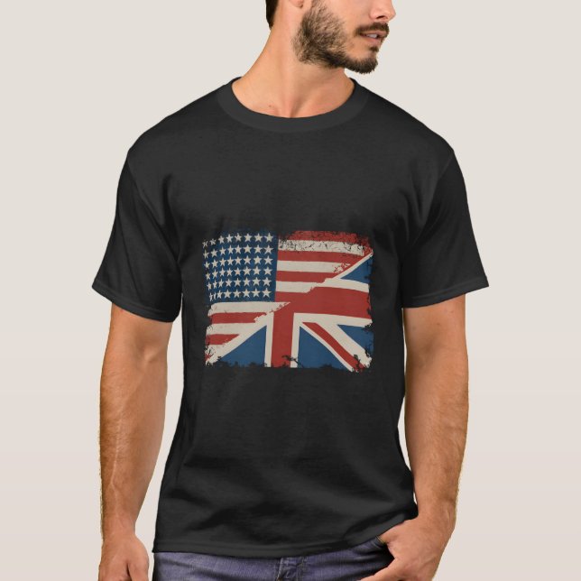 British American Flag Great Britain Union Jack T-Shirt (Front)