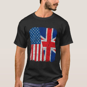British American Flag Half USA England Root Proud T-Shirt