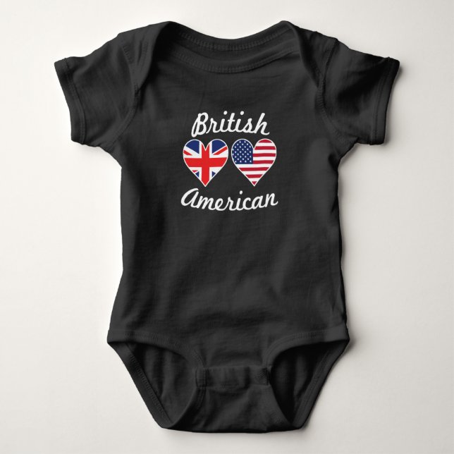 British American Flag Hearts Baby Bodysuit (Front)