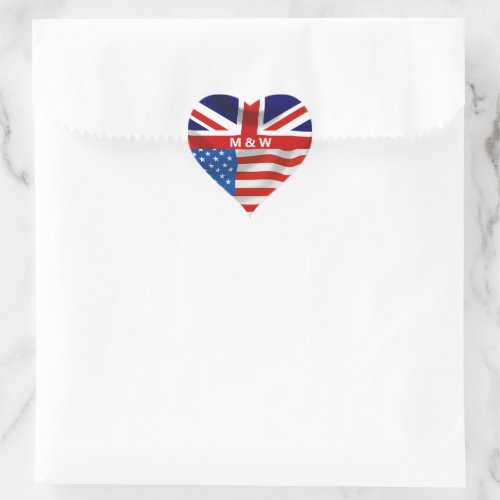 British American Flags Monogrammed Heart Sticker