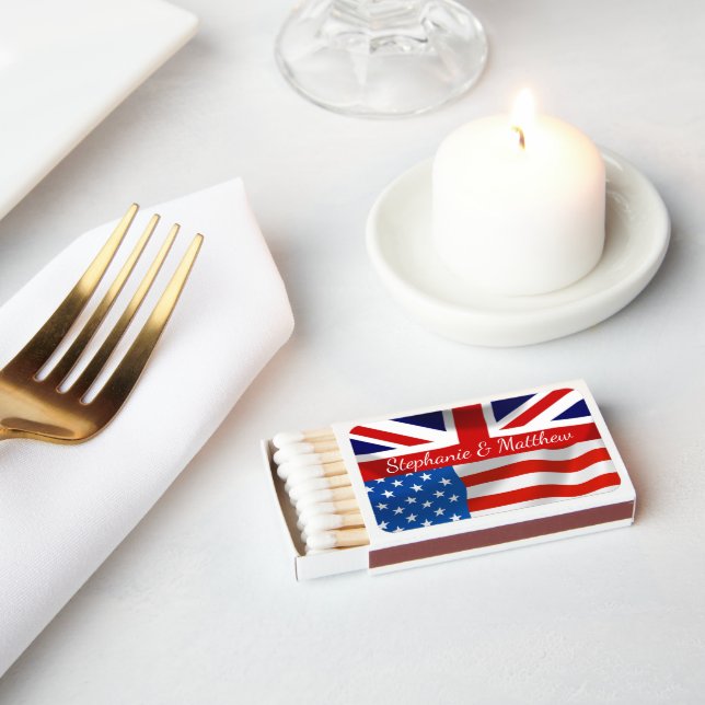 British American Flags Patriotic Wedding  Matchboxes (Insitu)