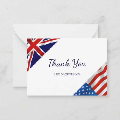  British American Flags Wedding Thank You Note Card