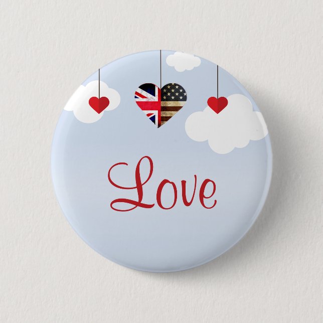 British American Love Hearts royal wedding Button (Front)