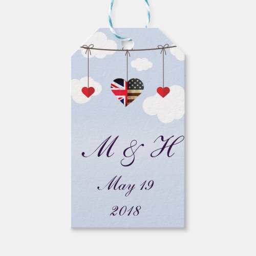 British American Love Hearts royal wedding Gift Tags