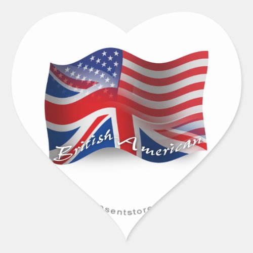 British_American Waving Flag Heart Sticker