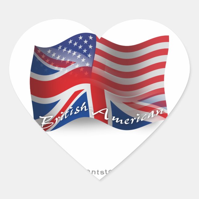 British-American Waving Flag Heart Sticker (Front)