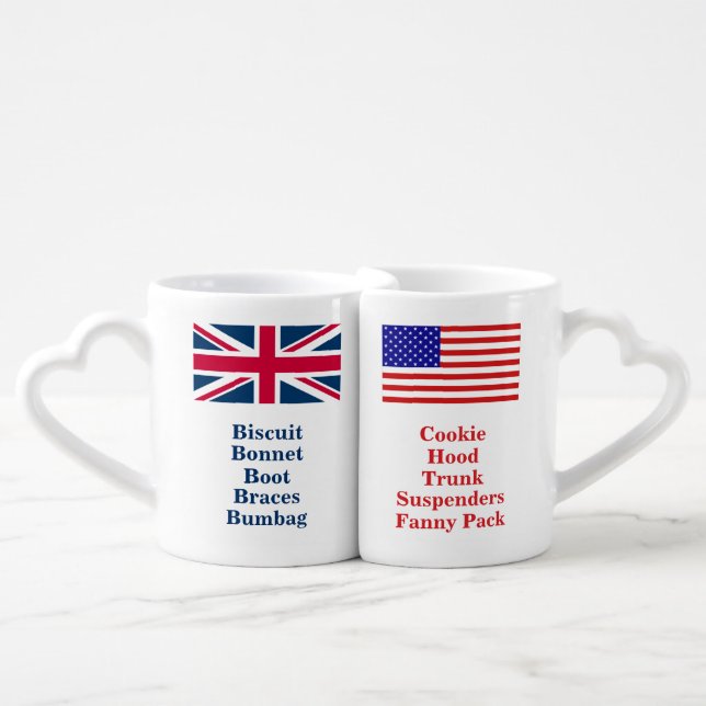 British American Words - Romantic Couple Coffee Mug Set (Front Nesting)