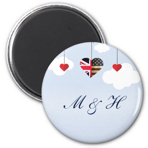 British and American flag hearts Magnet