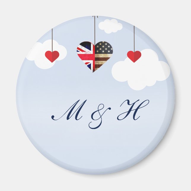 British and American flag hearts Magnet (Front)