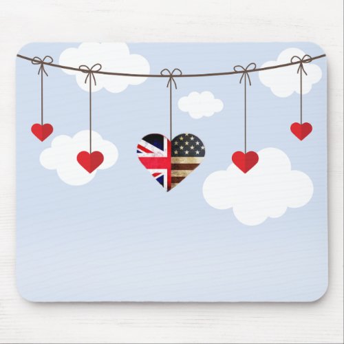 British and American flag royal wedding hearts Mouse Pad