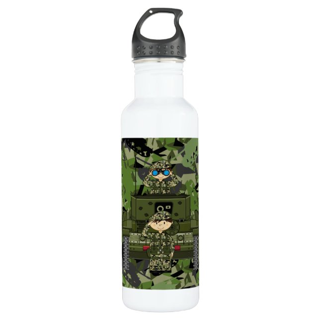 British Army Soldiers and Tank Stainless Steel Water Bottle (Front)