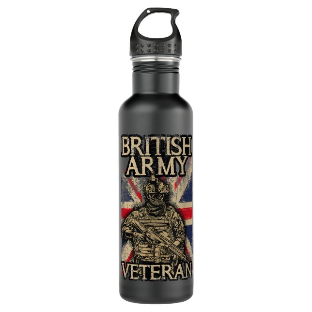 British Army Veteran Soldier Union Jack Flag UK Ar Stainless Steel Water Bottle (Front)