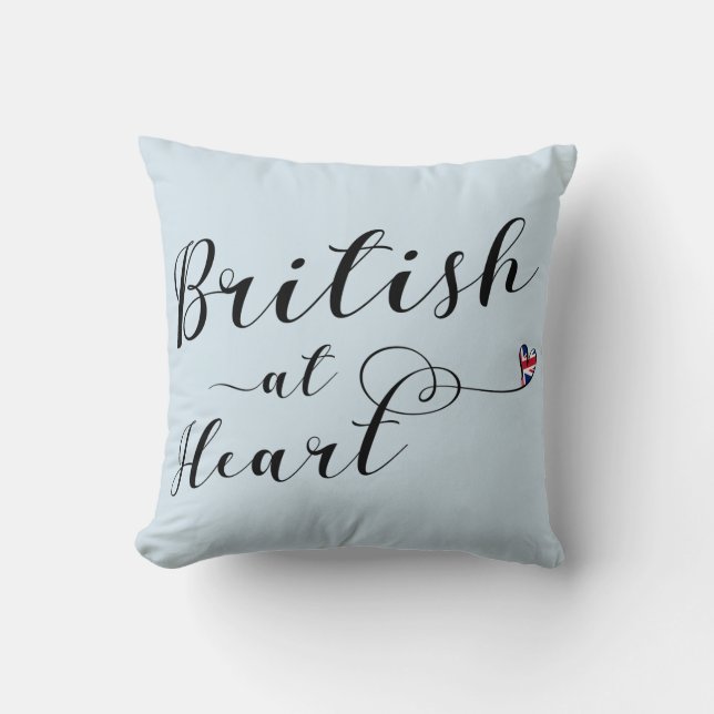 British At Heart Throw Cushion, UK Throw Pillow (Front)