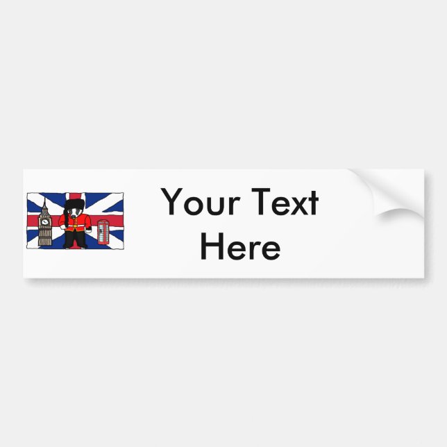 British Badger Cartoon with Big Ben and Flag Bumper Sticker (Front)
